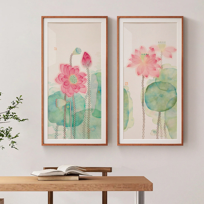 荷花玄关装饰画新中式水墨奶油风