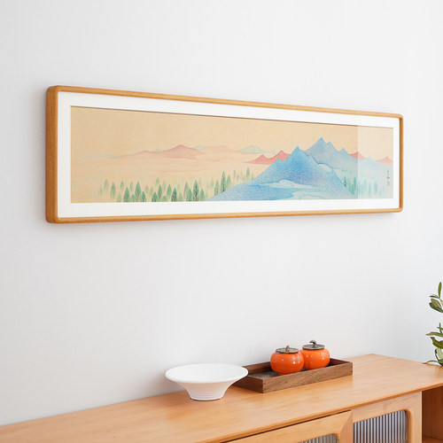 客厅沙发山水画实木榫卯框