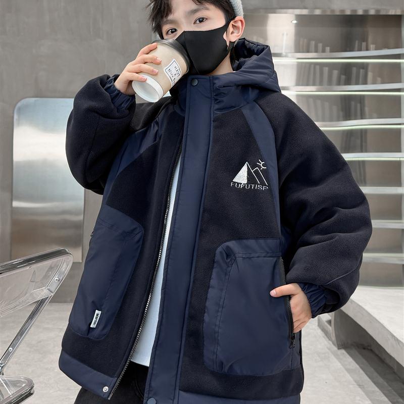 男童夹棉外套秋冬新款大儿童加厚羊羔毛二棉服摇粒绒男孩冬季