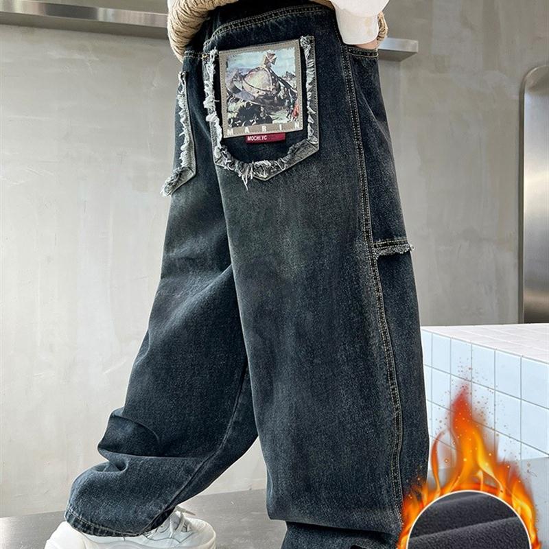 儿童装男童加绒裤子冬装新款牛仔冬季男孩加厚秋冬款中大童潮