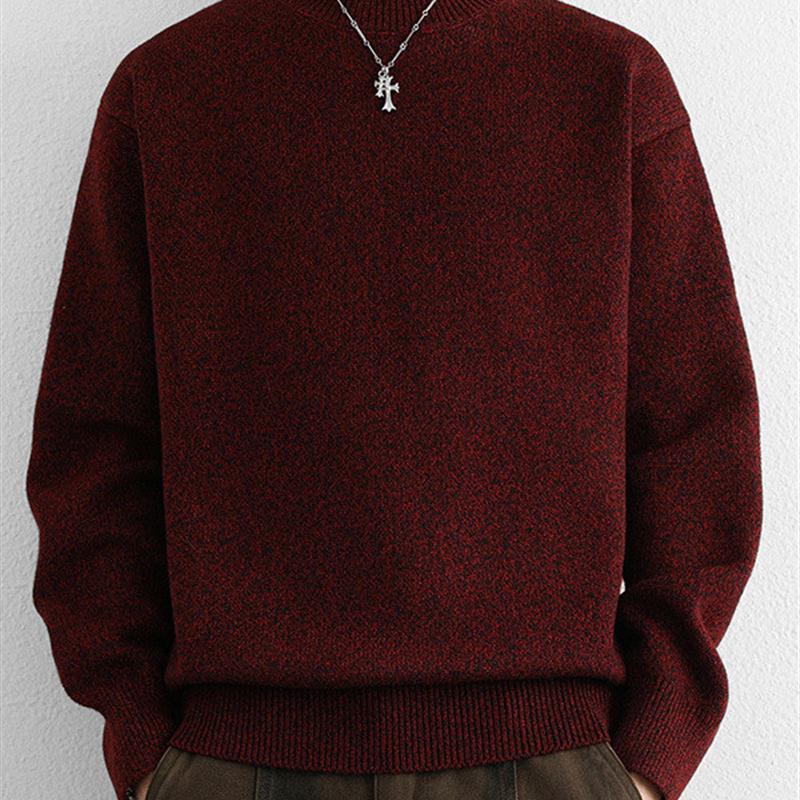 红色半高领毛衣男秋冬季潮牌高级感针织衫青年加厚保暖打底毛线衣