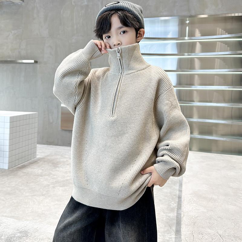 男童毛衣秋冬款新款儿童加厚中大童冬季打底加绒男孩针织衫潮