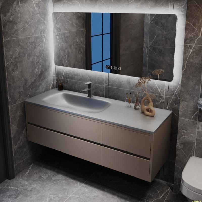 现代轻奢岩板热弯一体盆蜂窝铝浴室柜组合简约卫生间防水洗脸盆柜