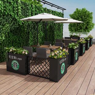 咖啡厅围栏花箱组合户外休闲区绿植外摆花槽奶茶店创意门口装饰箱