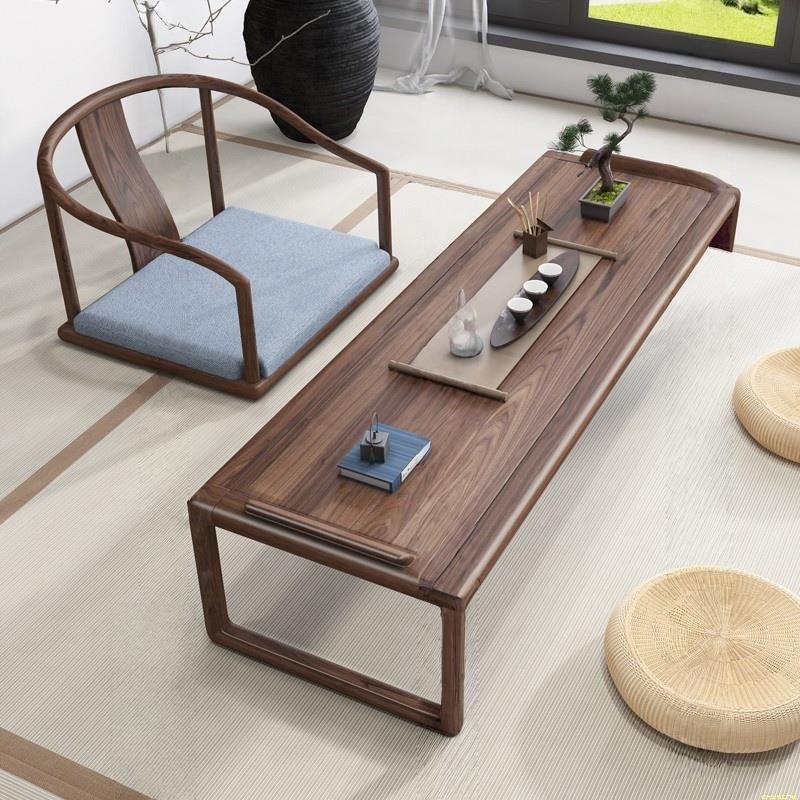 日式榻榻米茶桌椅组合新中式禅意黑胡桃实木飘窗民宿茶室炕几矮桌