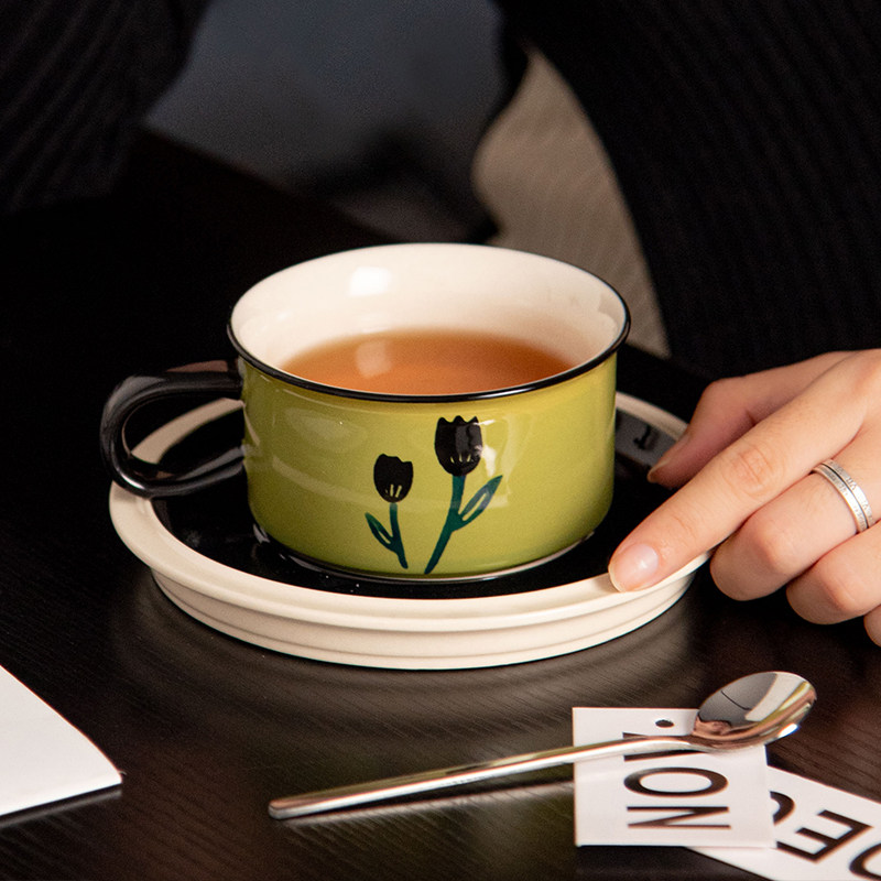 手绘设计感中古咖啡杯套装