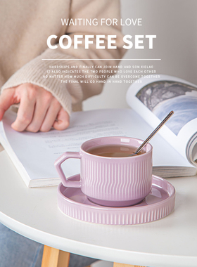 纪恋陶瓷咖啡杯女家用紫色咖啡杯碟套装设计感小众下午茶挂耳杯碟