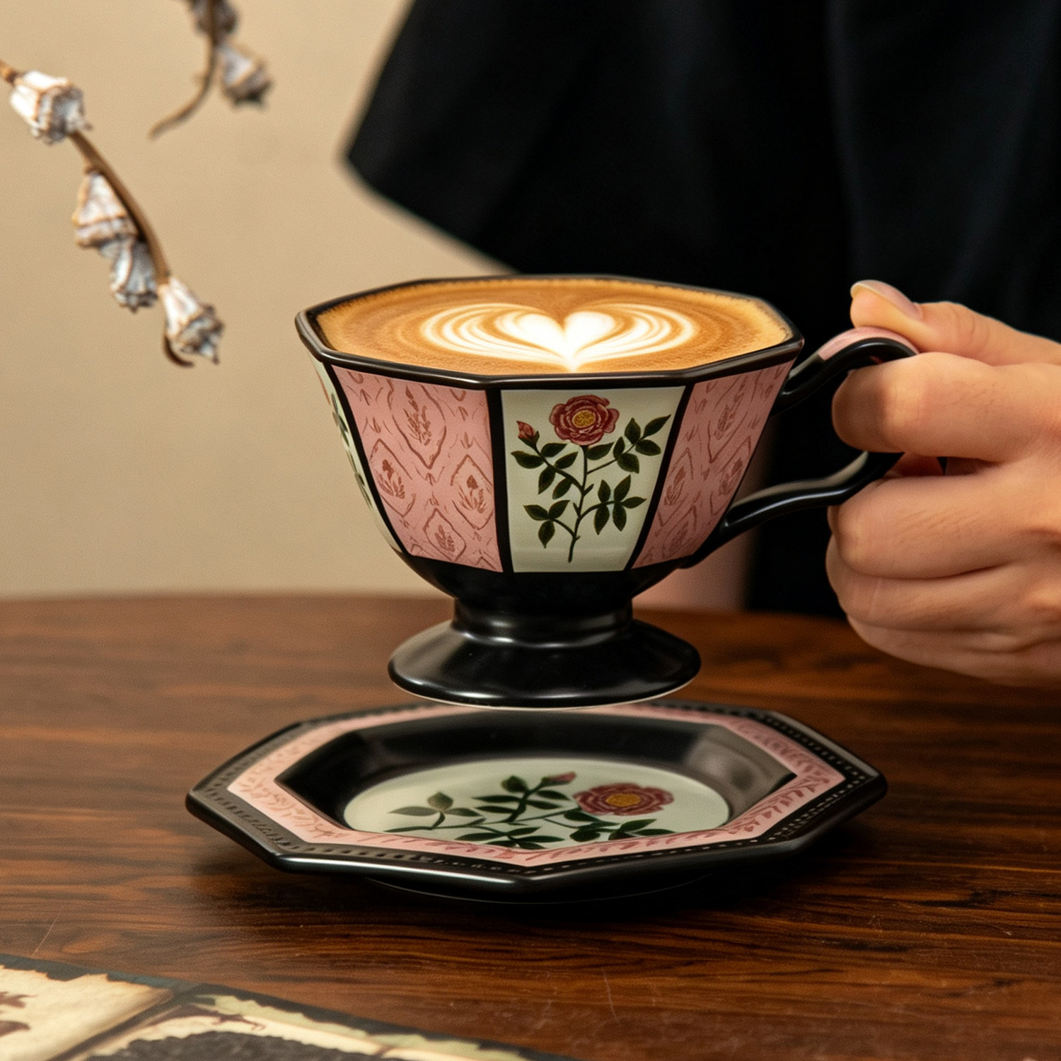 纪恋陶瓷复古高脚咖啡杯碟礼盒图片