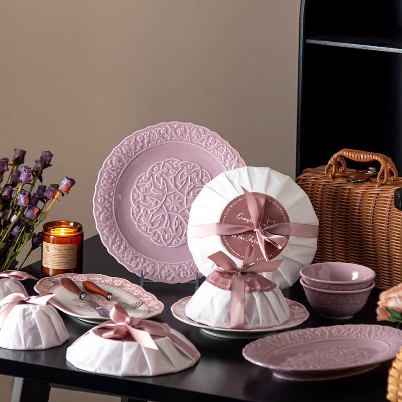 纪恋陶瓷餐具套装乔迁结婚新婚礼物紫色复古浮雕饭碗碗碟盘子组合,节庆用品/礼品,创意礼盒/礼品套组,淘宝优惠券,粉丝福利购,淘宝优惠卷