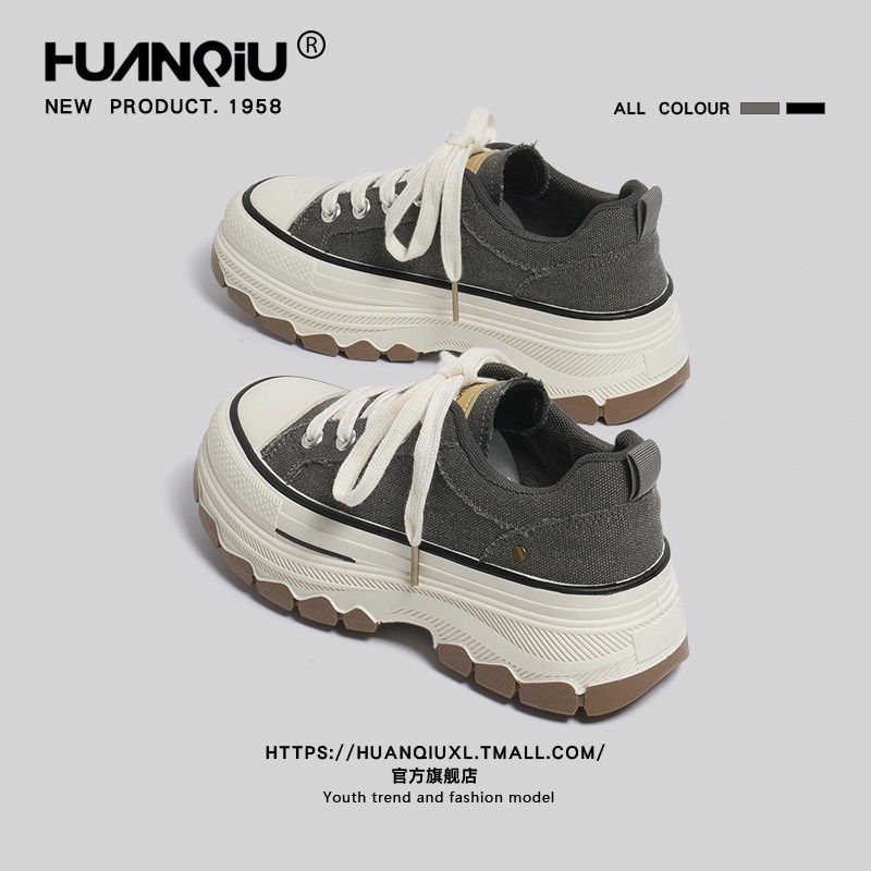 环球做旧港风帆布鞋女2026春季新款松糕厚底增高女鞋运动休闲板鞋