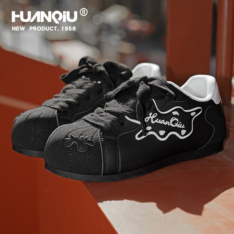 环球黑色德训鞋女款2026春季新款可爱大头泡芙鞋厚底舒适休闲板鞋,女鞋,德训鞋,淘宝优惠券,粉丝福利购,淘宝优惠卷