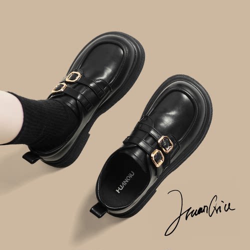 环球黑色厚底乐福鞋女款