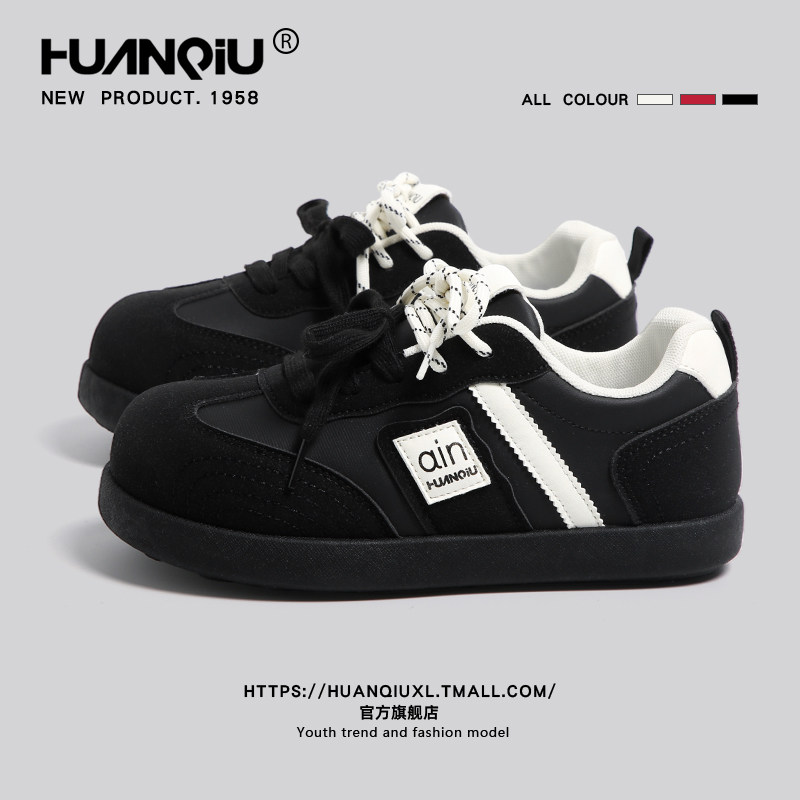 环球黑色大头泡芙德训鞋女2026新款春季踩屎感软底运动休闲鞋板鞋