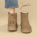 环球厚底真皮雪地靴子女冬季2025新款加绒加厚保暖皮毛一体棉鞋子