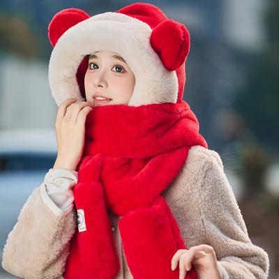 骑行防寒帽子一体女中国风冬季