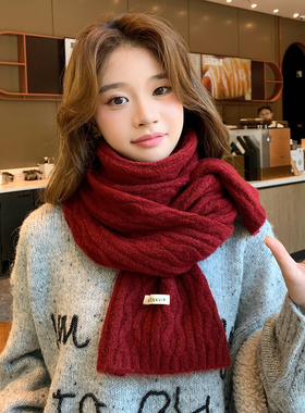 复古含羊毛针织围巾女冬季过年红色礼物氛围感不扎人亲肤保暖围脖