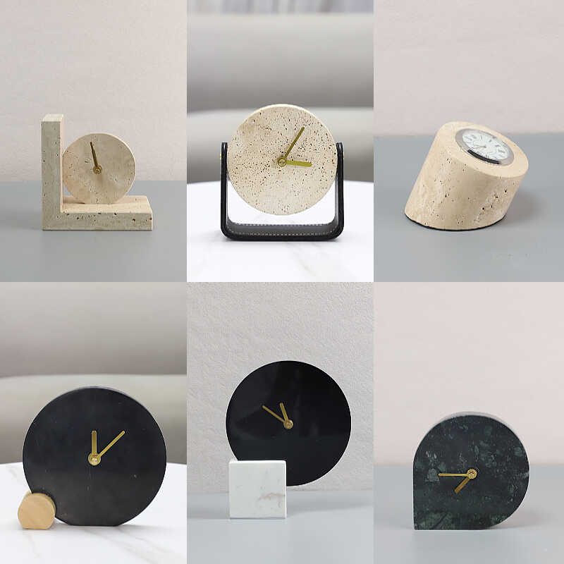 北欧洞石大理石时钟摆件家居软装