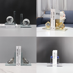 现代简约透明钻石水晶书档摆件样板间书房家居玄关桌面办公室装 饰