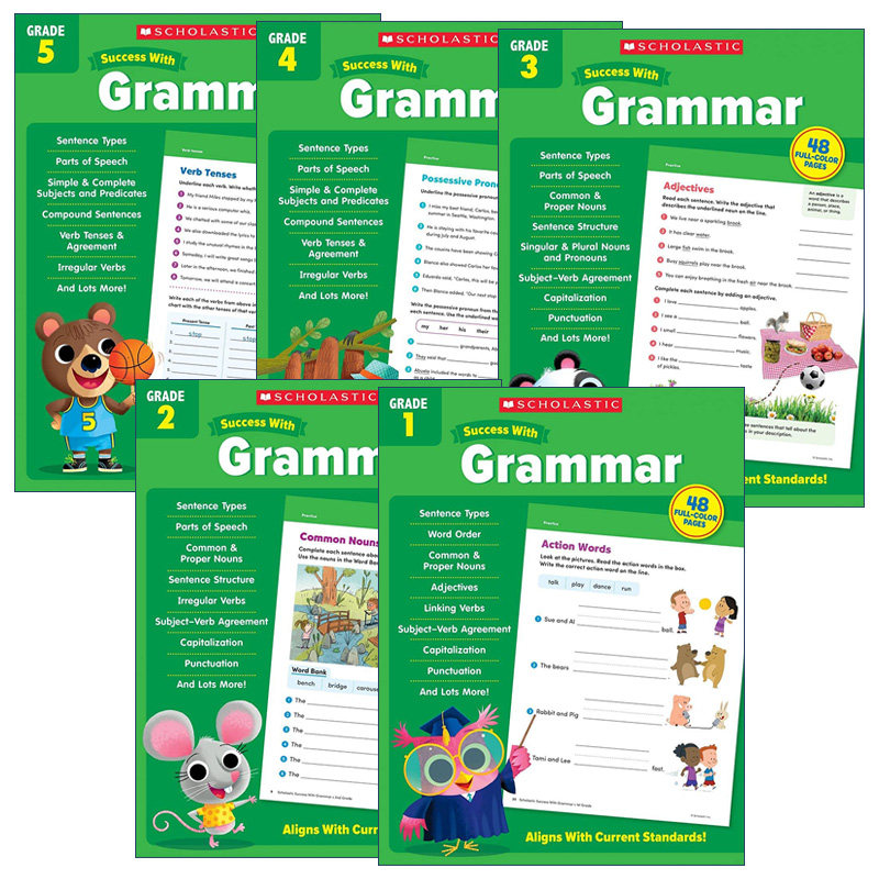 英文原版 Scholastic Success with Grammar 全彩版 学乐成功系列语法练习册 一到五年级 5册套装 英文版 进口英语原版书籍