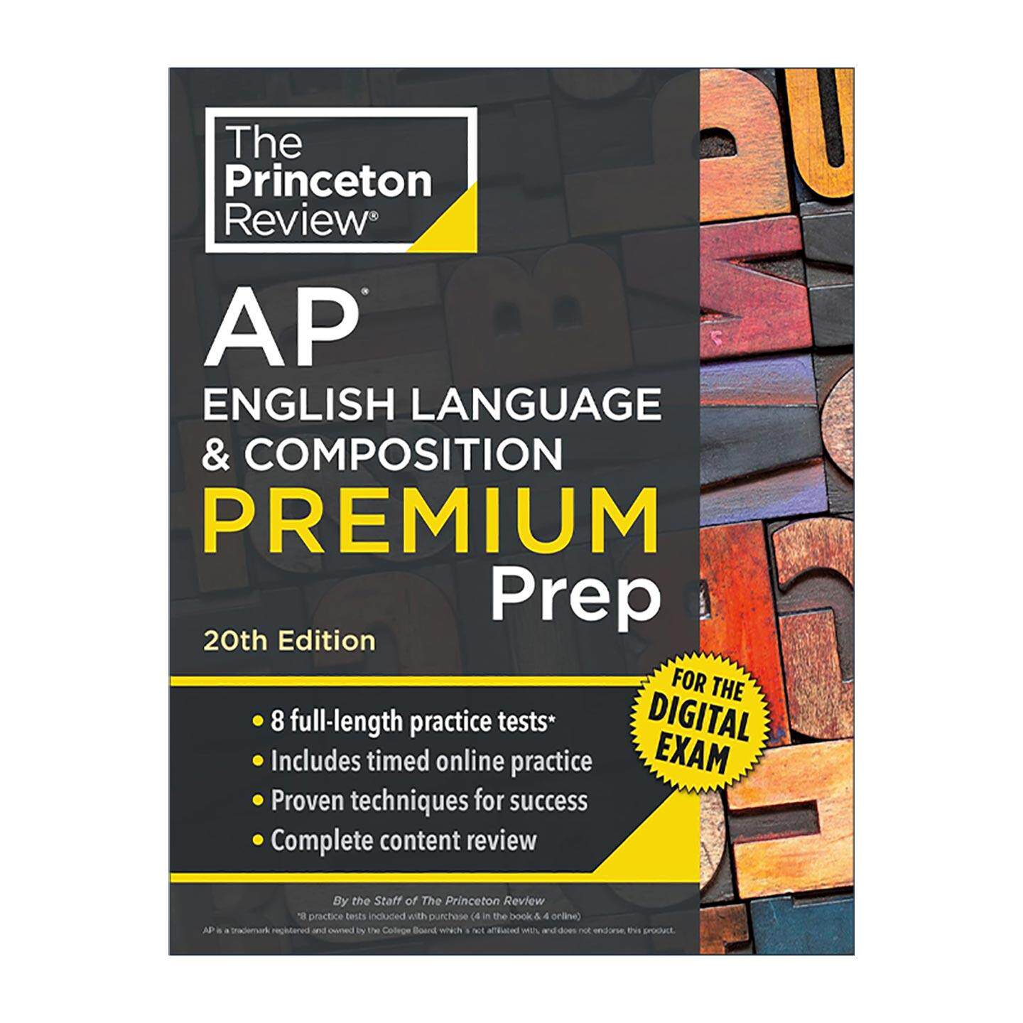英文原版 Princeton Review AP English Language & Composition Premium Prep 普林斯顿评论AP英语与写作增值版含线上题库第20版