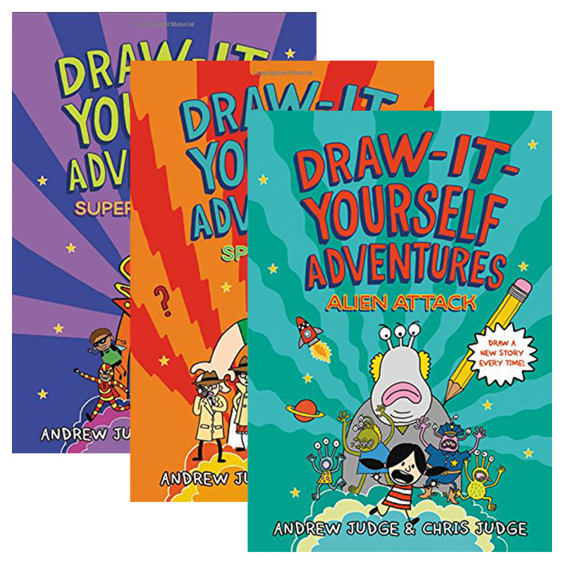 英文原版 Draw-It-Yourself Adventures 自己画的大冒险3册 外星袭击 间谍任务 超级英雄传奇 精装 英文版 进口英语原版书籍