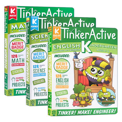 英文原版 TinkerActive Workbooks Kindergarten 幼儿园不同科目练习册 3册 Math/Science/English 英文版 进口英语原版书籍