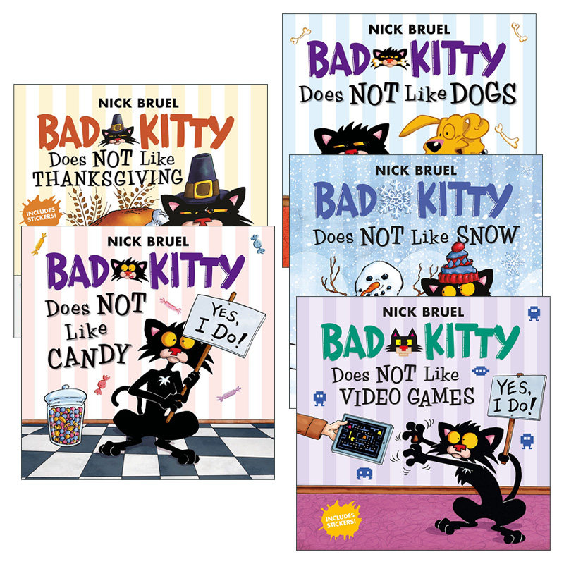 英文原版绘本 Bad Kitty 坏猫咪不喜欢系列5册 儿童英语课外阅读幽默搞笑桥梁章节趣味互动故事书 英文版 进口英语原版书籍