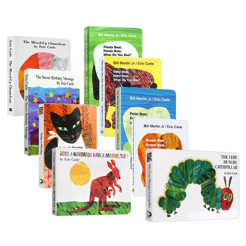 Eric Carle 卡尔爷爷经典绘本9册 英文原版绘本 好饥饿的毛毛虫 The very hungry caterpillar 棕色的熊 今天是星期一儿童英语启蒙