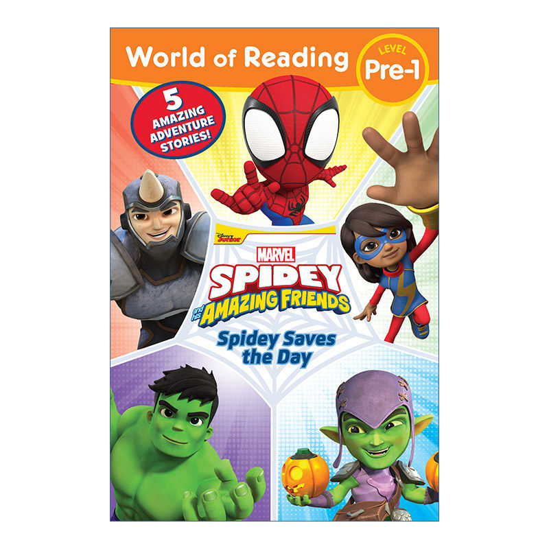英文原版 World of Reading Spidey Saves the Day Spidey and His Amazing Friends Pre-Level 1 迪士尼阅读世界 5个故事合辑