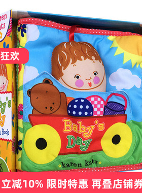 布书触摸书 英文原版绘本 Baby's Day Rag Cloth Book 宝宝学习玩乐亲子互动游戏书籍 Karen Katz 卡伦卡茨 英文版进口英语书