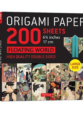 英文原版 Origami Paper 200 Sheets Floating World 6 3/4 17 CM 日本浮世绘图案双面折纸200张 Tuttle Publishing 英文版