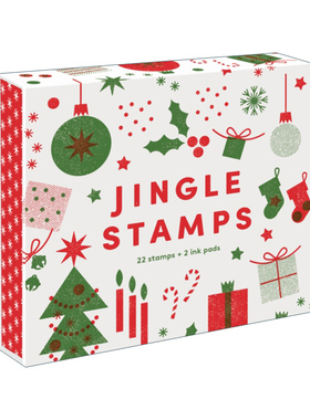 英文原版 Jingle Stamps 丛林艺术印章 含22个印画原木印章+2种油墨颜色 文创礼盒 英文版 进口英语原版书籍