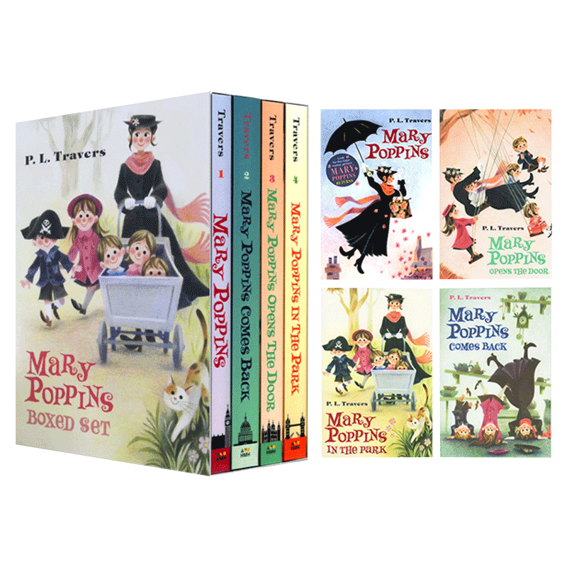 英文原版 Mary Poppins 4册礼盒装 随风而来的玛丽阿姨 经典儿童文学桥梁章节小说 欢乐满人间