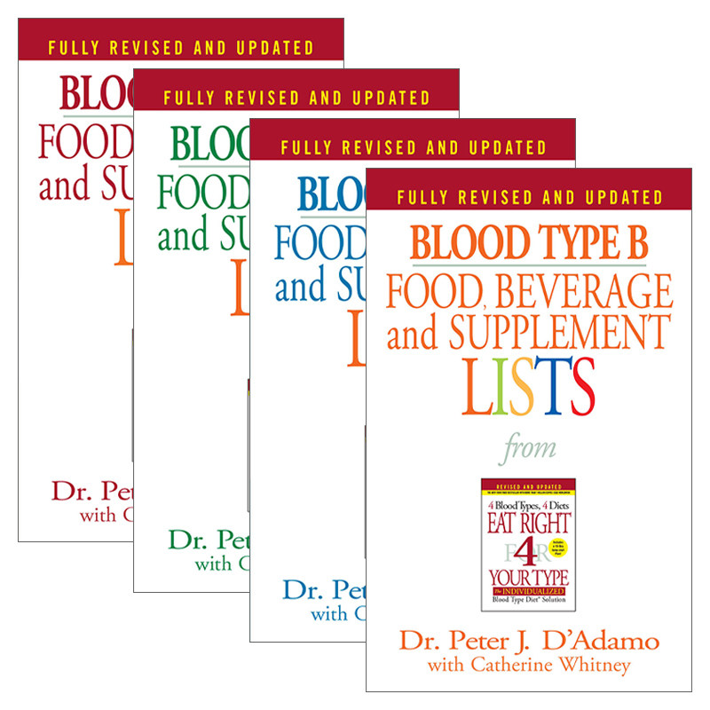 英文原版 Blood Type血型系列4册 按你的血型正确饮食 适合A、AB、B、O型血人群的食物 饮料及补充清单 Peter J. Dr D'Adamo英文版