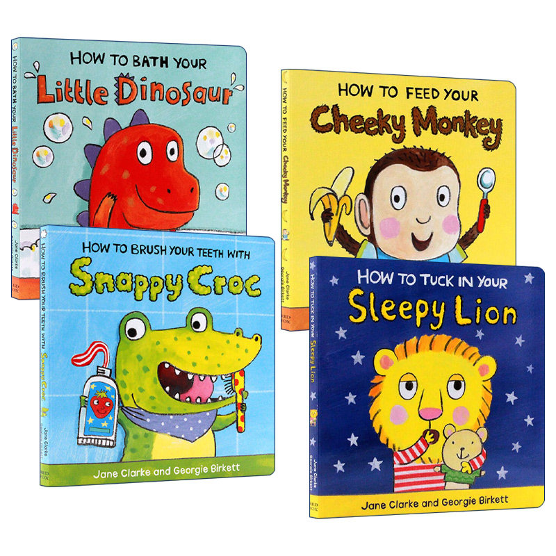 英文原版绘本 How To 幼儿生活自理系列4册套装 儿童生活习惯养成 How to Bath Your Little Dinosaur 亲子读物 进口英语纸板书