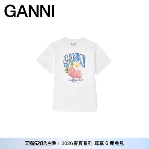 【春夏新款】GANNI女装 白色草莓T恤衫百搭休闲短袖 A1050201151