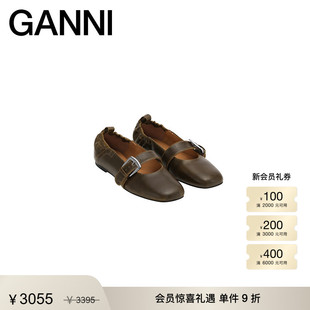 S3118826 平底鞋 GANNI女鞋 橄榄色搭扣芭蕾浅口单鞋