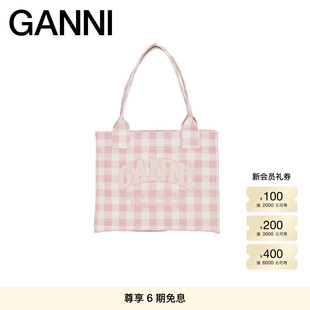 GANNI女包 粉色清新格纹托特包便携手提包 A6893038