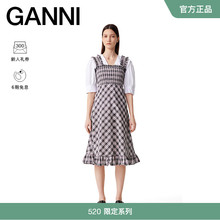 【520系列】GANNI女装 新款淡紫色格纹荷叶边吊带连衣裙 F9636428