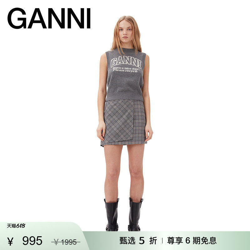 【甄选折扣】GANNI女装 霜灰色马甲背心无袖毛衣针织衫 K2308523