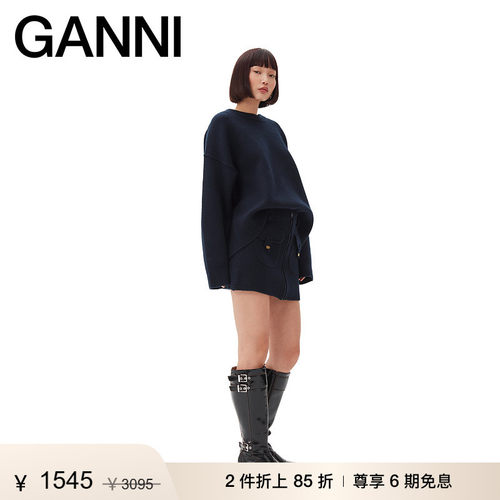 【折上2件85折】GANNI女装 百搭深蓝毛衣春绵羊毛套头衫 K2296683