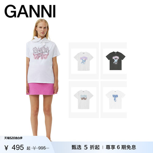 可爱猫咪可爱短袖GANNI猫咪白色