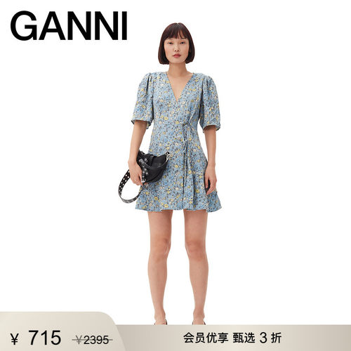 约会连衣裙缎面GANNI裹身裙