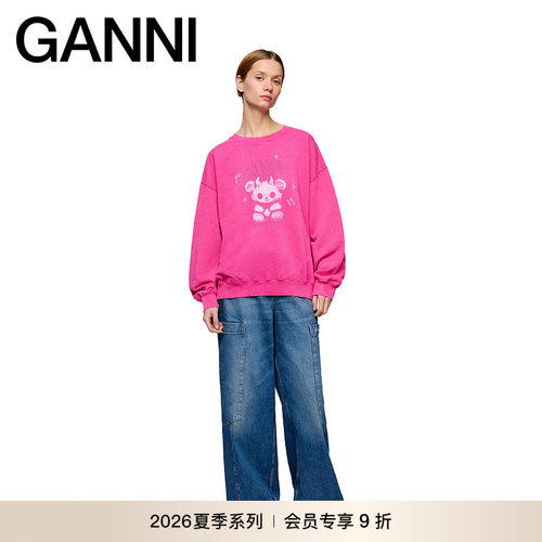 【新品会员9折】GANNI女装 早秋印花舒适长袖衫卫衣 A106006109Z