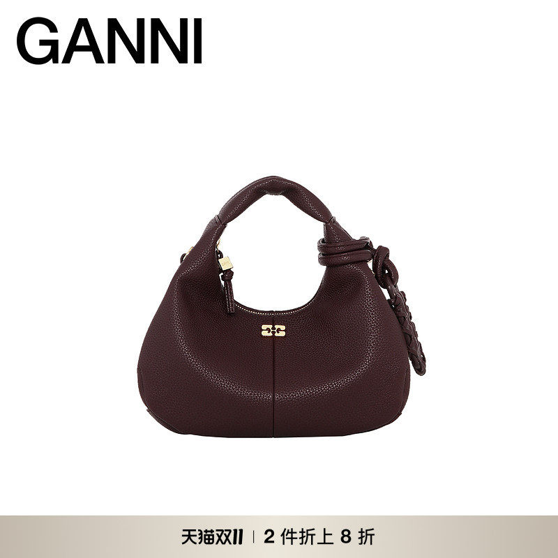 【甄选折扣】GANNI女包 Mini Hobo咖啡色精致优雅手提包 A7102979