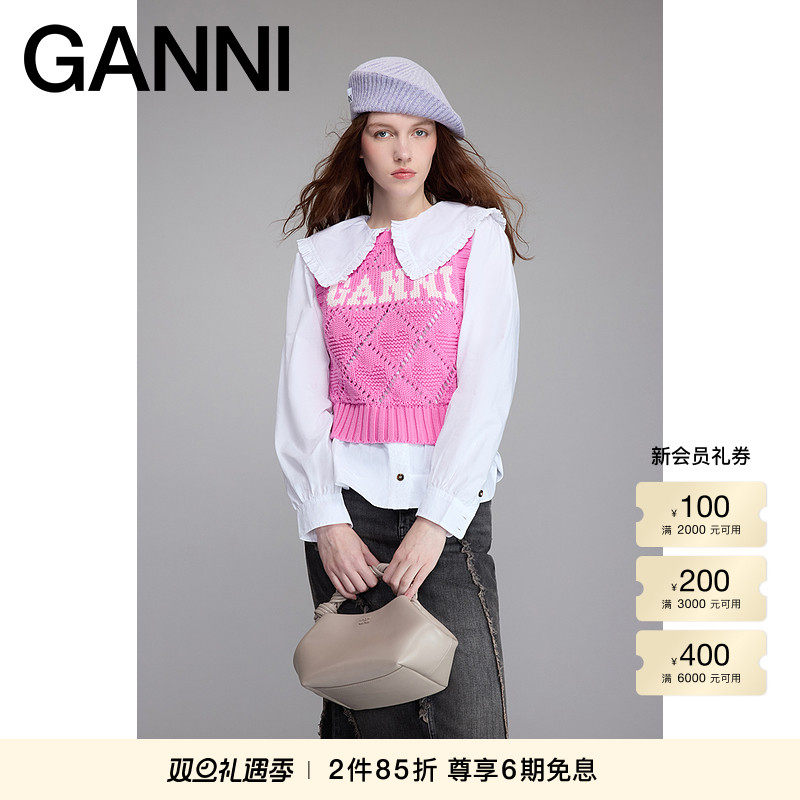 【折上2件85折】GANNI女装 多巴胺LOGO毛衣针织衫背心 K2317295