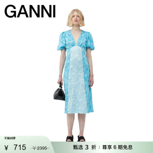 春夏褶皱丝缎连衣裙GANNI