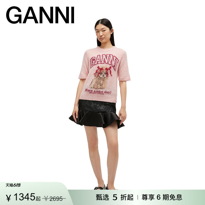 【惊喜首降】GANNI女装 经典卡通修身短袖针织衫毛衣 A1070093868