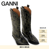 GANNI女鞋 复古刺绣中筒西部靴骑士靴 S2169099