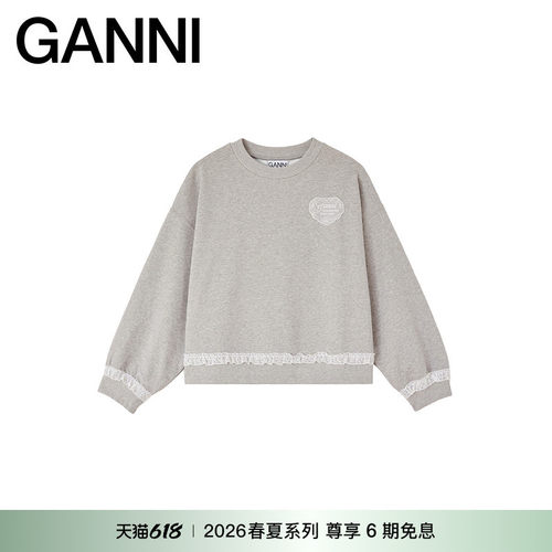 【春夏新款】GANNI女装 刺绣慵懒感卫衣蕾丝长袖T恤 A1060070920
